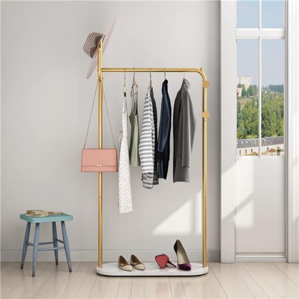 Gold Coat Rack Freestanding Coat Rack with Marble Base,  3 Hooks